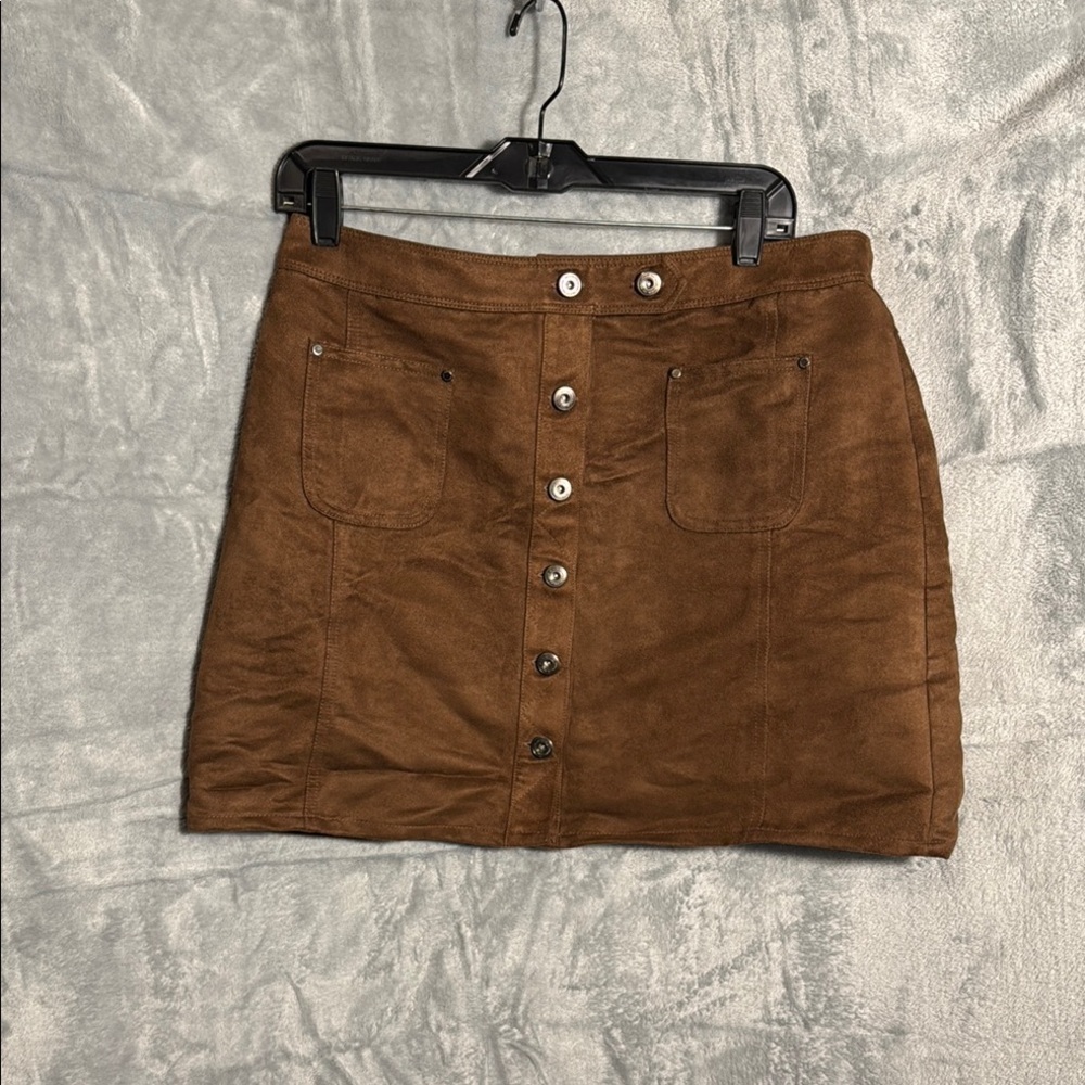 Women’s skirt size 12 Brown Button-Front faux Suede Skirt mini length